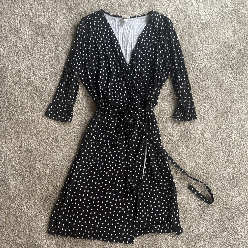 Black and White Polka Dot Wrap Dress